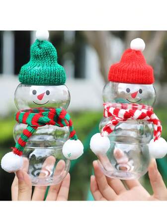 Christmas Juice Bottles DIY Hats And Scarves Jars Snowman Shaped Water Bottles Reusable Plastic Beverage Bottles Candy Jar Canister Milk Bottles Clear Containers For Juicing Drinking(Optional Hat And Scarf) Christmas Christmas Decor Christmas Decorations Christmas Bags Christmas Gifts Christmas Christmas Decorations Christmas Pajamas Christmas Gifts Christmas Decor