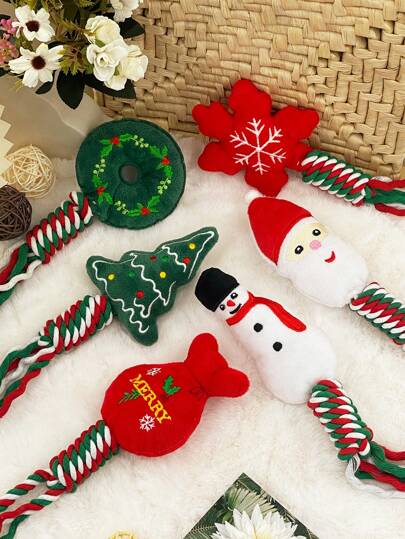 1 Stück Geschenk für Katzen-/Hundeliebhaber und Katzen-/Hundemama mit Liebe zum Haustier, Plüsch Quietsch-Puppe mit Weihnachtsstimmung, weiches Seil Kau-Spielzeug für Hundeliebhaber und Hundemama, Zahnpflege und interaktives Spiel als Geschenk für Katzen-/Hundeliebhaber und Katzen-/Hundemama
