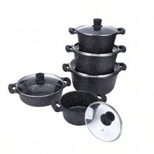 2 buc/Set Set de vase de gătit Maifanshi din aluminiu, inclusiv oală și tigaie antiaderență, potrivite pentru plită pe gaz și cu inducție, oale multifuncționale pentru fierbere de fructe de mare