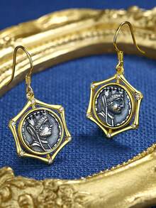 1 Đôi Bông tai nữ thần Hy Lạp cổ điển mạ vàng S925 Bạc 18K Tyche Coin, thiết kế độc đáo, hoàn hảo cho sinh nhật, tiệc tùng, quà tặng, đeo hàng ngày - Nhiều màu - Xem 2