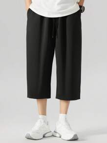 大码男士宽松直筒七分休闲裤，夏季新款宽松运动裤，品牌 - 黑色 - 查看 1