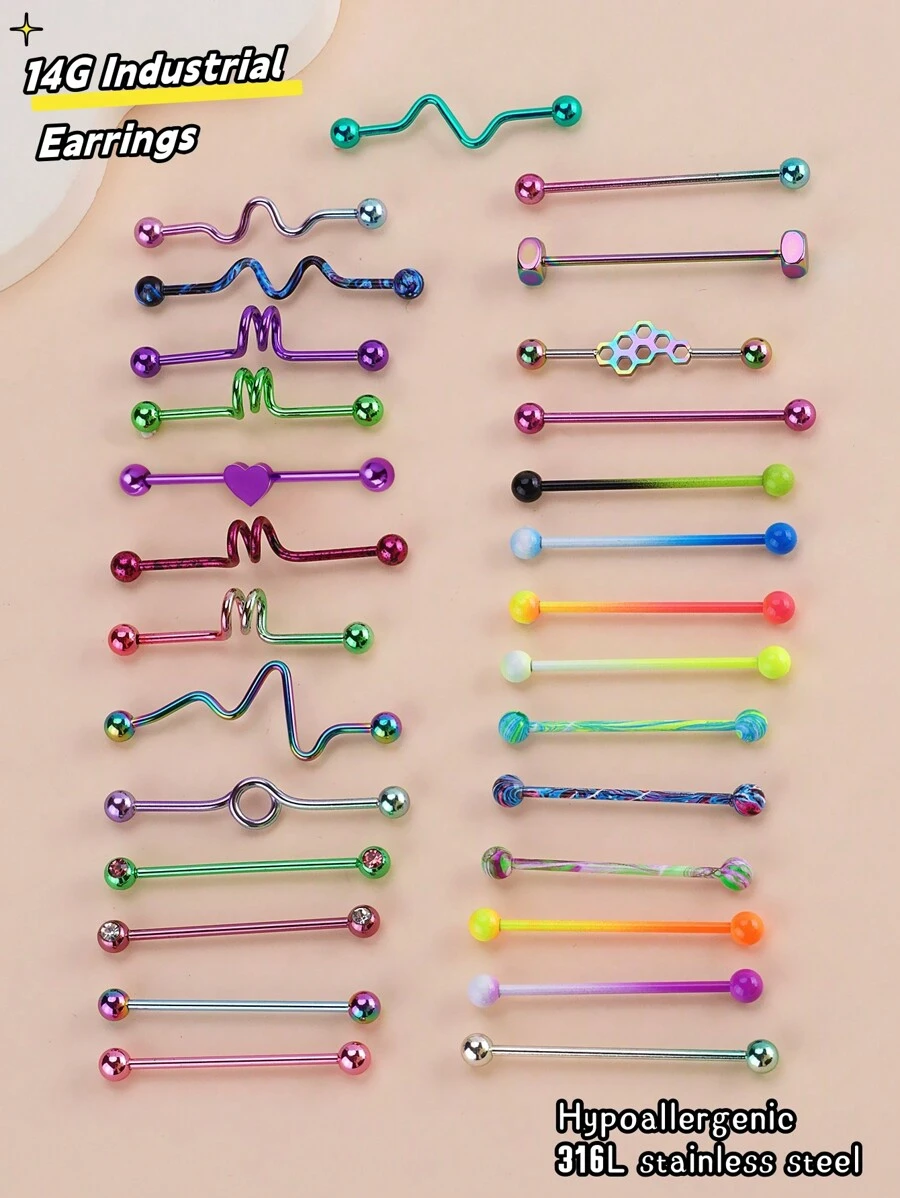 1 cái Cool Punk Dopamine Màu gradient Đồ trang sức xuyên công nghiệp Bông tai công nghiệp sóng thép không gỉ 14G dành cho phụ nữ Đàn ông Chuỗi Dangle Thanh công nghiệp Xuyên sụn Bông tai xoắn ốc Trang sức xuyên cơ thể Barbell công nghiệp - Nhiều màu - Xem 1