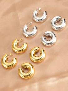 Set de 2/4/8 piezas de pendientes aro grandes con forma de C, exagerados, de estilo europeo y estadounidense hip-hop, chapados en oro - Pendientes CCB - Ver 10