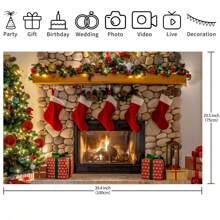 1 件圣诞壁炉挂布，210 * 150cm/150 * 100cm/100 * 75cm 圣诞背景横幅，圣诞派对装饰背景布，适用于圣诞装饰和摄影背景，圣诞节 - 彩色 - 查看 6