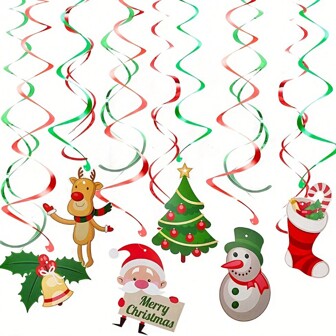 12pcs, Christmas Hanging Swirls Decorations Xmas Holiday Snowman Hanging Swirls Ceiling Decorations For Indoor Outdoor Xmas Holiday Party Supplies,Christmas