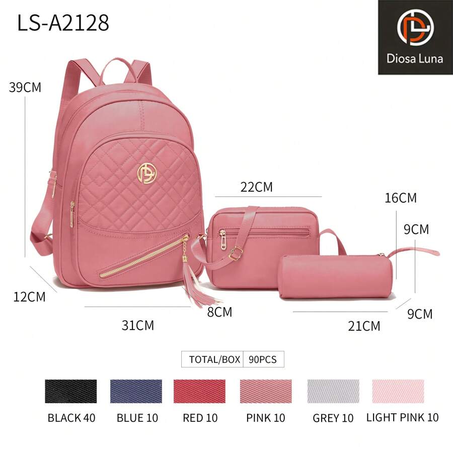 DIOSA LUNA Conjunto De Mochila Y Bolsas Modernas Para Mujer, 3 Piezas - Rosa - Ver 1