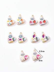 2/15 peças aleatórias multicoloridas góticas coração e mau-olhado charme, adequado para colar faça você mesmo, pulseira, brincos, chaveiro, corrente de telefone, casal presente jóias fazendo
