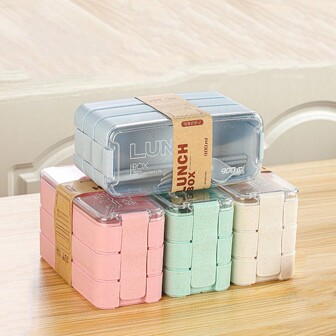 1 件迷你午餐盒，带勺子和叉子，可堆叠便当盒，可放入微波炉和洗碗机，适合学校、办公室、旅行和外出用餐