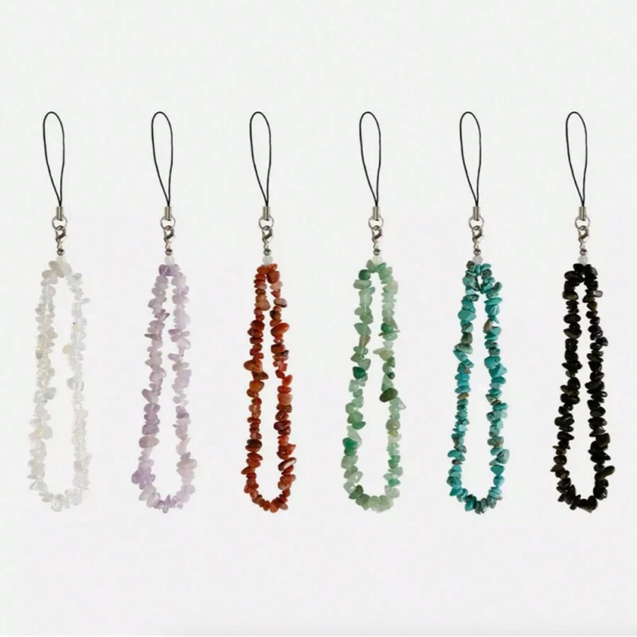 1 件腕带手机挂饰，带天然水晶石（绿松石、紫水晶、黑玛瑙、红玉髓）适合送给母亲、家人、朋友、生日、节日的礼物 - 彩色 - 查看 1