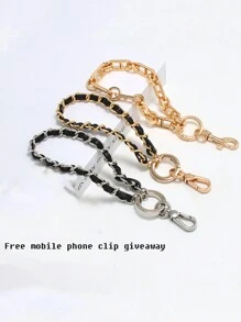 1pc Metal Leather Short Phone Case Chain Wrist Strap Gifts For Mother, Family, Friends, Birthday, Holiday Phone Charm, Phone Chain - Multicolor - View 1