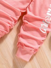 Young Girl Letter Printed Crew Neck Sweatshirt And Pants Set - White - View 6