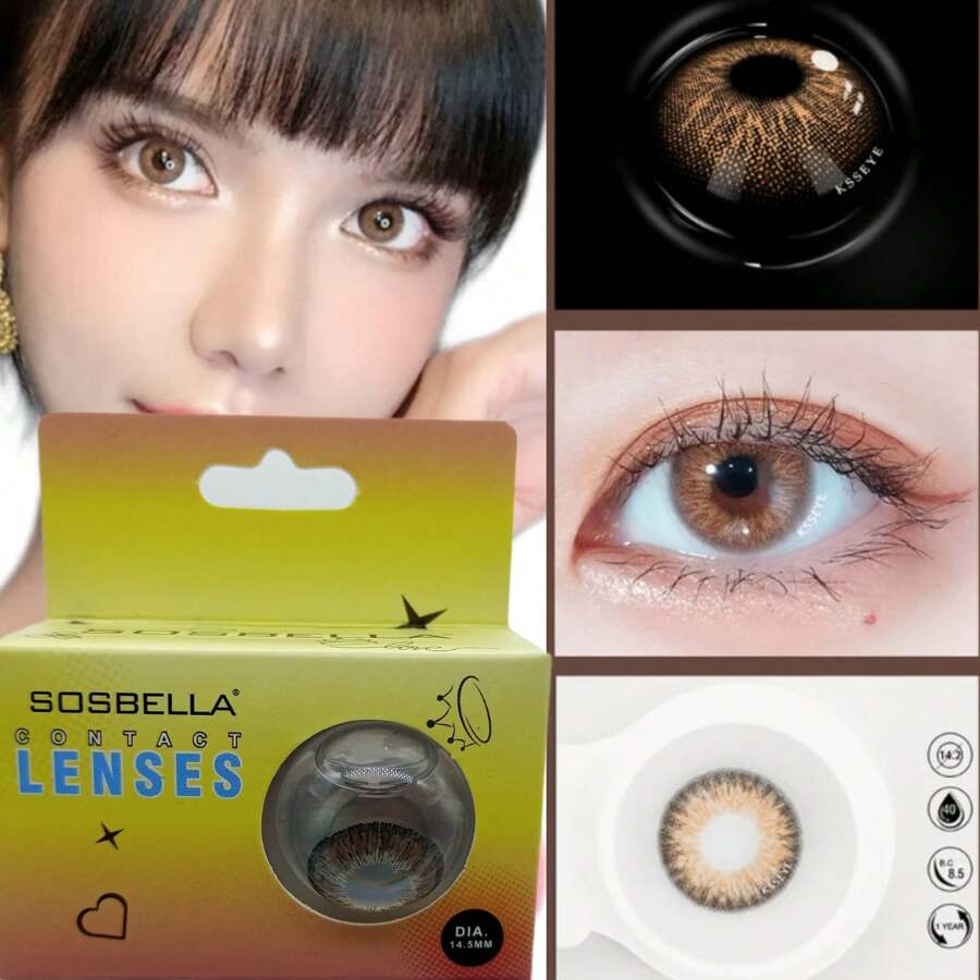 1 Par De Lentes De Contacto Suaves Y De Colores Apariencia De Ojos Grandes, Diámetro De 14.5 Mm, 1 Año CON ESTUCHE INCLUIDO - cafe - Ver 1