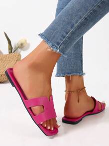 Dép lê kiểu H thời trang Xuân Hè mới dành cho nữ, dép lê hở mũi kiểu La Mã thoải mái, màu đen/be/nâu, đế bằng thấp, chi tiết dập nổi, được người nổi tiếng khuyên dùng, lấy cảm hứng từ sa mạc, đính đá, sandal đế dày, kiểu Pháp thanh lịch, có thể mang trong nhà/ngoài trời, họa tiết da cá sấu, điểm nhấn kim loại, dép lê đế bằng đa năng cho mùa hè và trang phục đi biển. - Màu Hồng Tươi - Xem 3