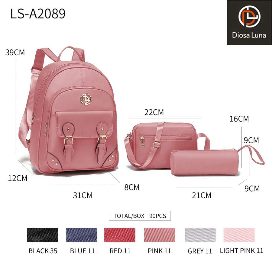 DIOSA LUNA Mochilas De Tres Piezas De Moderno Conjunto De Mochila Y Bolsas Mujer, Set Mochilas Para Dama - Rosa - Ver 1
