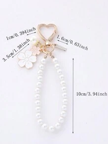 Elegant 1pc Flower Patterned Alloy Pearl Bracelet, Keychain, Purse Pendant Keychain Charms - White - View 6