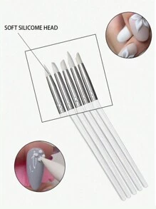 5Pcs Silicone Nail Brush Carving Emboss Hollow Pottery Sculpture UV Gel Shaping Silicone Brushes For Modeling Nail Art DIY Tool