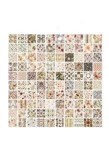 100 Stücke Fächer Form Blumen Garten Handtuch Aufkleber Material, dieses Vintage Notizpapier Material ist nicht selbstklebend