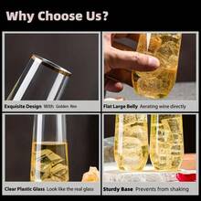 9oz Stemless Gold Rim Plastic Champagne Flutes - Clear Acrylic Cocktail Glasses, Unbreakable & Reusable For Parties, Weddings, Birthdays - Clear - View 5