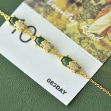 1pc Natural Canadian Jasper Gold Plated Diamond Bracelet, Fortune Unicorn Bracelet, Adjustable Diamond Bracelet, Gem Wealth Bracelet, Guardian Peace Bracelet, Quartz Crystal Bracelet, Gift For Her, Suitable For Holiday Party Gifts, Quartz Crystal Gifts. - Jasper Bracelet - View 1