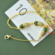 1pc Natural Canadian Jasper Gold Plated Diamond Bracelet, Fortune Unicorn Bracelet, Adjustable Diamond Bracelet, Gem Wealth Bracelet, Guardian Peace Bracelet, Quartz Crystal Bracelet, Gift For Her, Suitable For Holiday Party Gifts, Quartz Crystal Gifts. - Jasper Bracelet - View 3