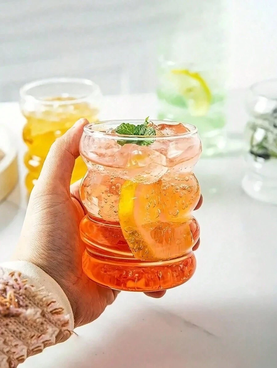 1 件毛毛虫玻璃杯，330 毫升高硼硅玻璃水杯，冰咖啡杯，果汁、牛奶、茶等饮水杯，夏季冬季饮具，适合盛水、苏打水、茶、礼物（无吸管）