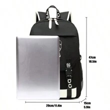 Conjunto de 2 piezas de mochila escolar que brilla en la oscuridad para hombres, puede contener computadoras de 16 pulgadas con un pecho paquete, para regreso a clases, de estilo minimalista de Oxford, con estampado de expresiones de dibujos animados, para estudiantes, hombres, niños, multiusos, regalos de Halloween, otoño, Navidad, grito, mochila multifuncional - Negro - Ver 5