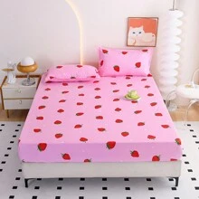 1 pieza Sábana ajustada de microfibra suave con estampado de fresa, planta, hojas, pequeña flor, estampado de cebra, estilo INS sencillo, impresión digital de unicolor (sin funda de almohada), tecnología nano suave y fina, envolvente de 360 grados, lavable a máquina, adecuada para dormitorios estudiantiles, todo el año.