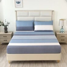 3pcs Polyester Flannel Printed Fitted Sheet Set (1pc Fitted Sheet + 2pcs Pillow Cases)