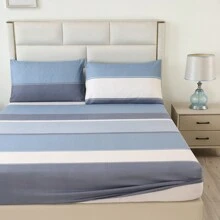 3pcs Polyester Flannel Printed Fitted Sheet Set (1pc Fitted Sheet + 2pcs Pillow Cases)