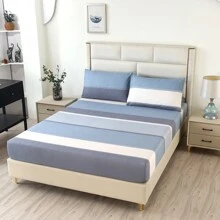 3pcs Polyester Flannel Printed Fitted Sheet Set (1pc Fitted Sheet + 2pcs Pillow Cases)