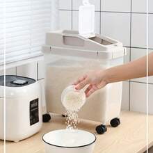 10kg/22lbs Capacity Airtight Plastic Rice Storage Container With Measuring Cup For Kitchen, Household - Multicolor - View 2