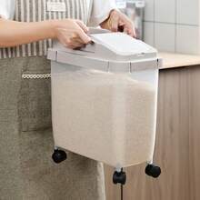 10kg/22lbs Capacity Airtight Plastic Rice Storage Container With Measuring Cup For Kitchen, Household - Multicolor - View 4