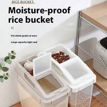 10kg/22lbs Capacity Airtight Plastic Rice Storage Container With Measuring Cup For Kitchen, Household - Multicolor - View 1