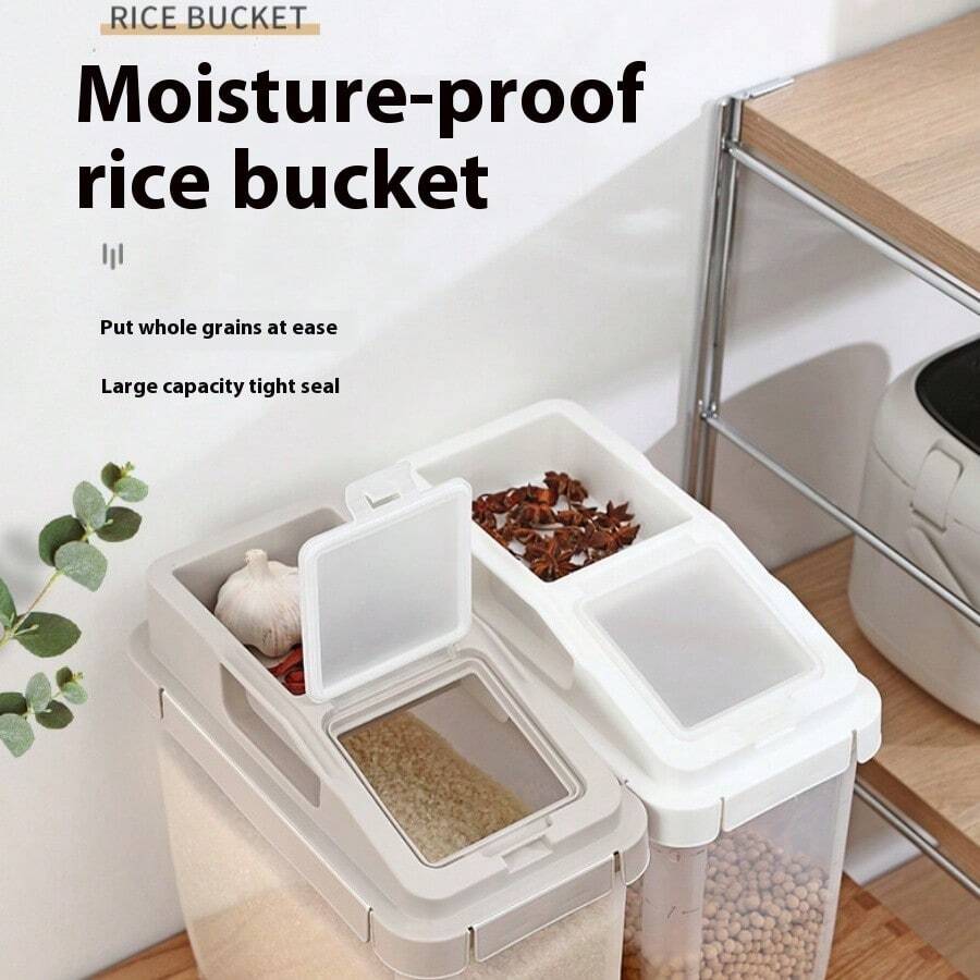 10kg/22lbs Capacity Airtight Plastic Rice Storage Container With Measuring Cup For Kitchen, Household - Multicolor - View 1