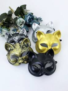 Retro Cat Face Mask, Halloween Cat Mask For Party Cosplay Half Face Realistic Masquerade Animal Mask - A - View 3