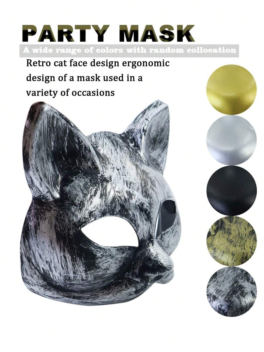 Retro Cat Face Mask, Halloween Cat Mask For Party Cosplay Half Face Realistic Masquerade Animal Mask - A - View 1