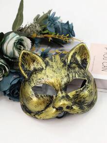 Retro Cat Face Mask, Halloween Cat Mask For Party Cosplay Half Face Realistic Masquerade Animal Mask - A - View 8