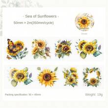 2m/Roll PET Tape Plant And Flower Scrapbook Sticker Set Retro Rose, Sunflower, Hydrangea Butterfly Transparent Waterproof Sticker Set Suitable For Scrapbook Supplies Aesthetic Diary Craftsmanship, Can Also Be Used For DIY Birthday Gifts, Diary Notebook Decoration, Party Gift Decoration, Etc - Multicolor - View 11