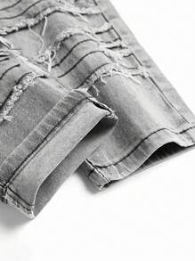 男士时尚流苏弹力紧身牛仔裤，Emo 风格 - 灰色 - 查看 5