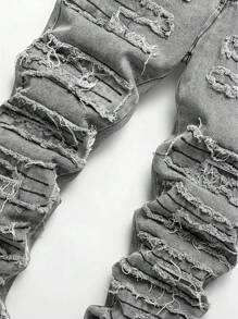 男士时尚流苏弹力紧身牛仔裤，Emo 风格 - 灰色 - 查看 3