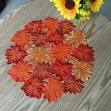 Thanksgiving Fall Harvest Embroidered Hollow Maple Leaf Tablerunner, Decorative Kitchen Dining Table Linens For Holiday Atmosphere - Multicolor - View 6