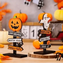 Encantadora calabaza de madera fantasma - Decoración de mesa para Halloween, uso versátil, sin necesidad de electricidad. Decoración para fiesta de Halloween, decoración del hogar, decoración de cocina, decoración de Halloween, decoración de habitación, decoración navideña, decoración de fiestas, artesanías decorativas, adornos de escritorio, adornos decorativos de mesa, regalo de fiesta, decoraciones de Halloween, decoraciones navideñas, regalo de Halloween, regalo de Navidad - Multicolor - Ver 2