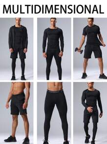 5pcs/Set Men's Fitness Sportswear Set, Spring Workout Running Basketball Tight Fitting Activewear