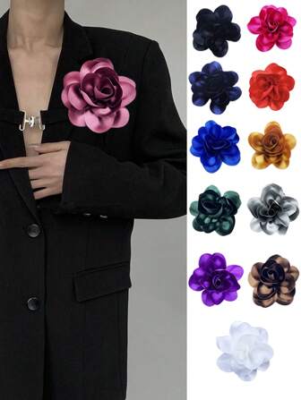 Exaggerated Handmade Satin Big Flower Brooch For Women Fashion Jewelry Wedding Party Christmas Gift Valentines