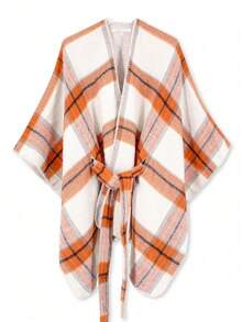 Beautiful Nomad Poncho cardigan casual a cuadros para mujer, otoño/invierno