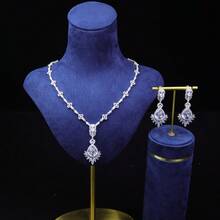 手工製作的優質女士珠寶套裝，寶石項鍊和耳環套裝，銅鍍鑽石鑲嵌晚禮服新娘珠寶，輕奢、華麗、浪漫、優雅、時尚的珠寶，女士紅寶石項鍊和耳環套裝，女士藍寶石珠寶套裝，女士綠寶石項鍊和耳環套裝，銀飾搭配白鑽石套裝 - 套裝 - 查看 15