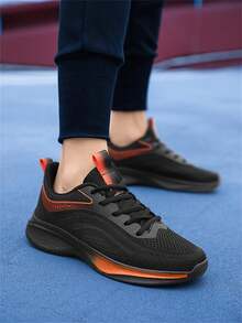 男士透气运动跑步鞋，针织网眼鞋面，轻便，减震软底，多功能休闲步行慢跑运动鞋