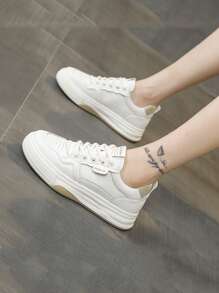 New Autumn Thick-Soled Comfortable Non-Abrasive Waterproof Color-Block Korean Style Casual White Sneakers
