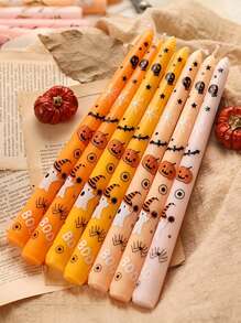 2pcs/Set 9.84inch Long Ghost Print Halloween Stone Wax Smokeless Stick Candle Festival Creative Decoration Gift European Style Stick Wax Birthday Home Decor Halloween Decor Room Decor