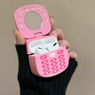 Apple Pink Lovely Bluetooth Earphone Case Soft Shell Little Mirror Wireless Earphone Protective Cover Compatible With Airpods 1/2/Airpods Pro/Airpods 3/Airpods Pro (2nd Generation)Case